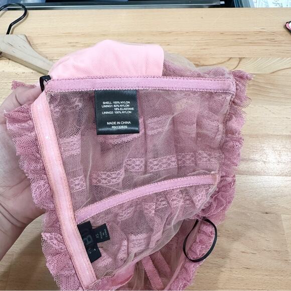 Revolve x NBD Ahlani Top Blush Pink Ruffle Lace Cropped Sleeveless size XS - Picture 6 of 7